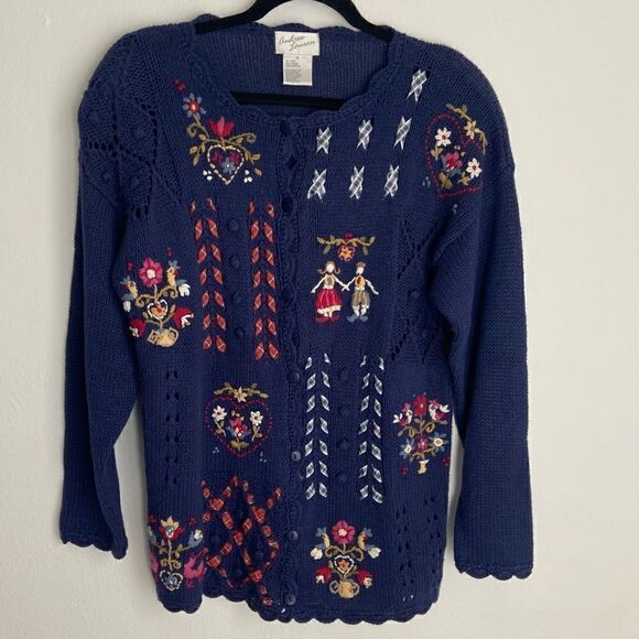 Andrea Lauren Vintage Cardigan Folklore Embroidered Chunky Knit Women’s S Ramie - Picture 1 of 14